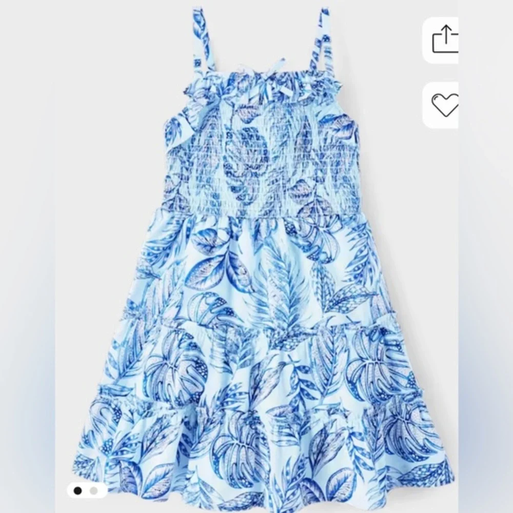 The Children’s Place GirlsTropical Smocked Tiered Dress Blue size Large (10/12) - Picture 1 of 9